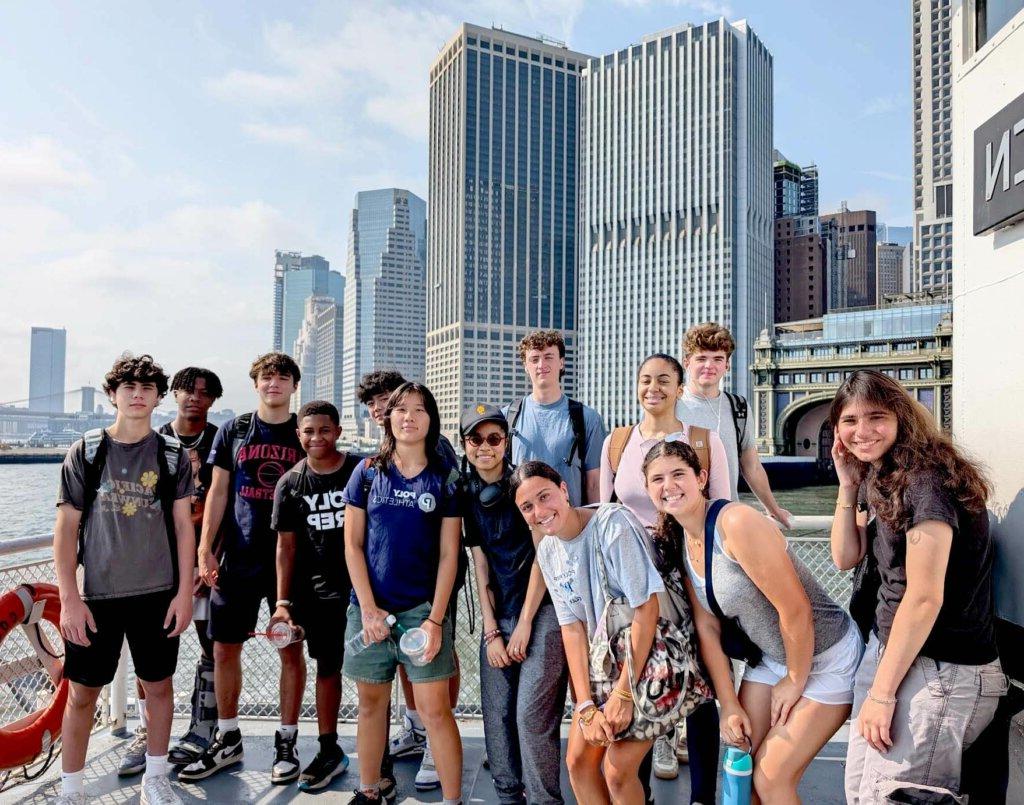 Students on ferry to Governors Island to volunteer with Billion Oyster Project and Earth Matter.